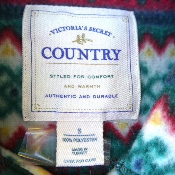 Victoria's Secret Country Vintage 90s Fleece Cardigan Fair Isle Oversized S - Picture 6 of 7